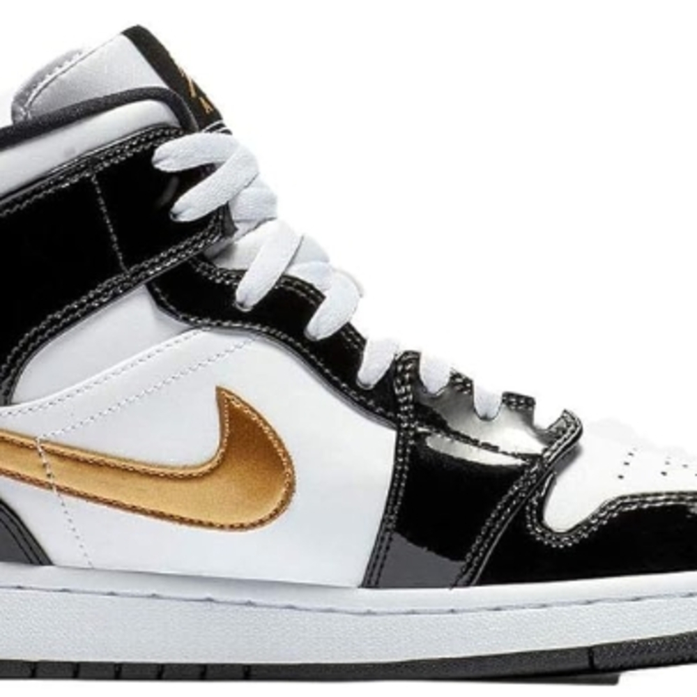 Nike Black and White High-Top Sneakers with Gold Swoosh